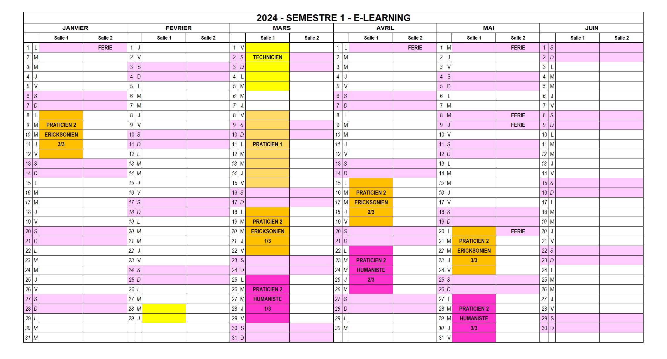 Calendrier - Institut Français d'Hypnose Humaniste & Hypnose